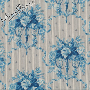 Látka RJR Fabrics Maison Bleue modrá kytice na pruzích