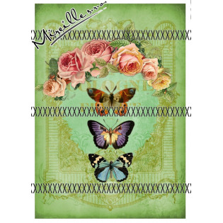 Bavlněný autorský panel zelený se třemi motýly