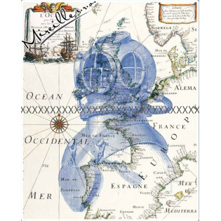 Bavlněný autorský panel mapa a modrý potapěč