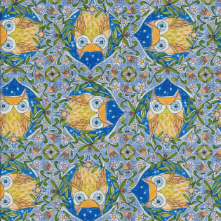 FQ Látka Cori Dantini - Well Owl Be - sovičky na modré